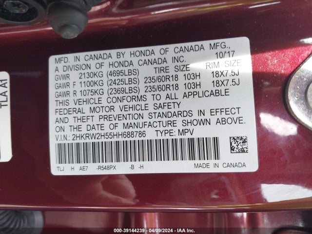 Honda CR-V EX 2017 2HKRW2H55HH688786 Image 9