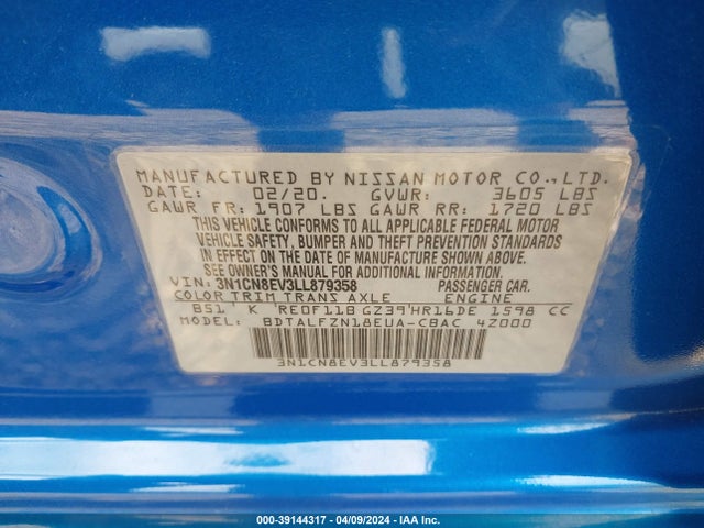Nissan Versa Sv Xtronic Cvt 2020 3N1CN8EV3LL879358 Image 9
