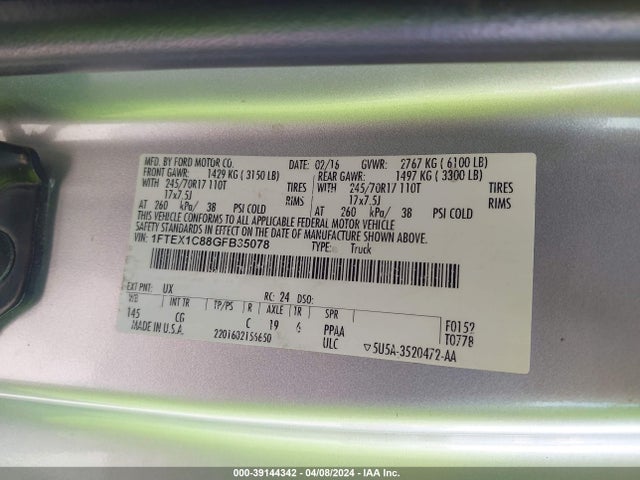 Ford F-150 Xl 2016 1FTEX1C88GFB35078 Image 9