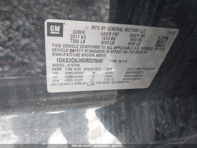GMC YUKON DENALI 2016 1GKS2CKJ9GR223948 Image 9