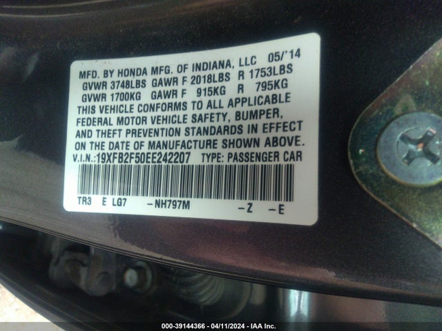 Honda Civic Lx 2014 19XFB2F50EE242207 Image 9