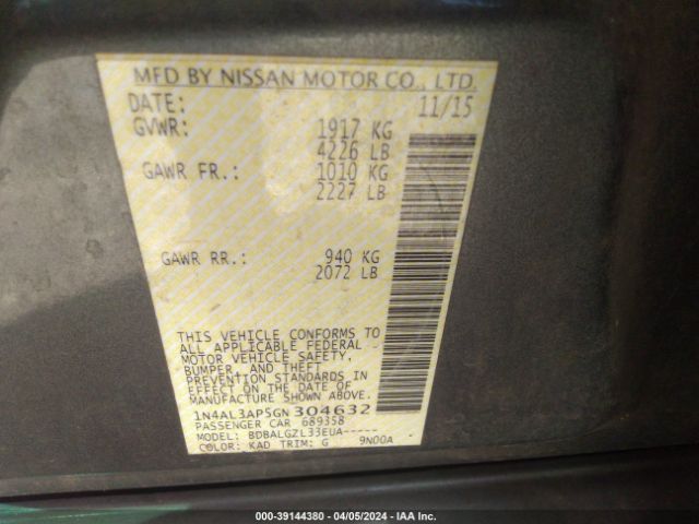 1N4AL3AP5GN304632 Nissan Altima 2.5/2.5 S/2.5 Sl/2.5 Sr/2.5 Sv