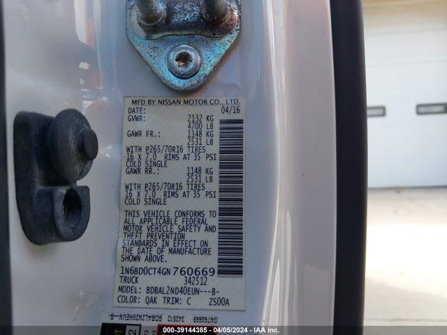 Nissan Frontier S/sv-i4 2016 1N6BD0CT4GN760669 Image 9