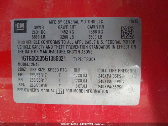 1GTG5CE35G1386021 GMC CANYON SLE