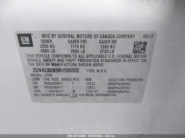 Chevrolet EQUINOX LS 2017 2GNALBEK9H1598355 Image 9