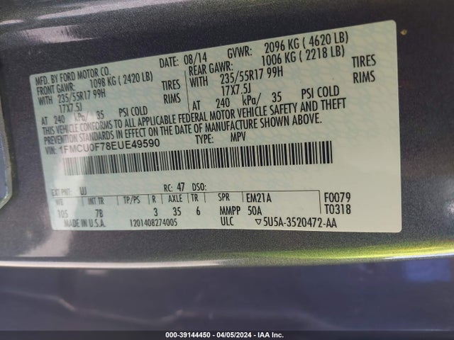 Ford ESCAPE S 2014 1FMCU0F78EUE49590 Image 9