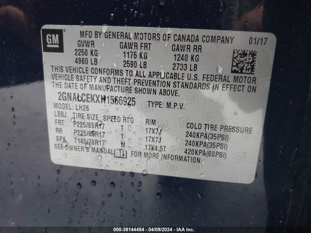 Chevrolet EQUINOX LT 2017 2GNALCEKXH1566925 Image 9