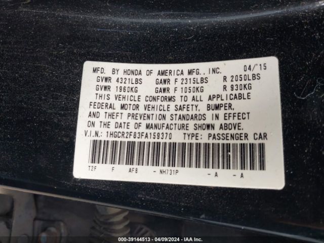 1HGCR2F83FA159370 Honda Accord Ex-l