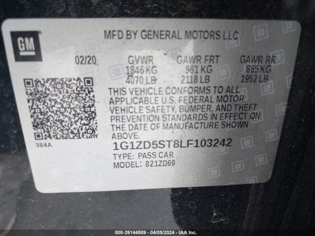 1G1ZD5ST8LF103242 Chevrolet Malibu Fwd Lt