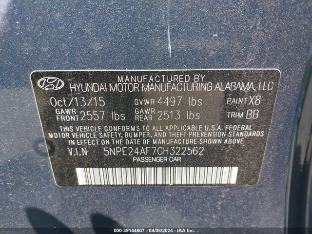 Hyundai SONATA SE 2016 5NPE24AF7GH322562 Image 9