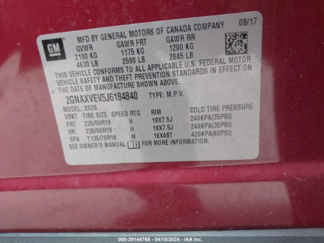 2GNAXVEV5J6184840 Chevrolet Equinox Premier