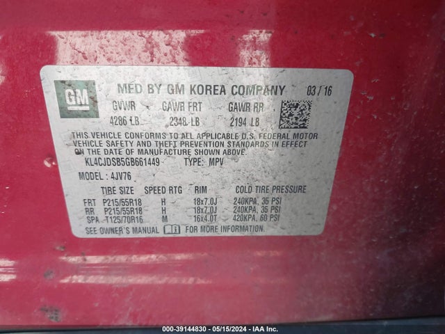 KL4CJDSB5GB661449 Buick Encore Premium