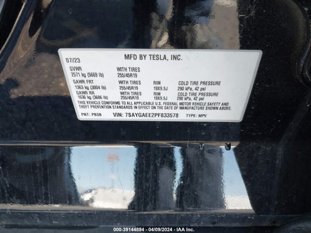 7SAYGAEE2PF833578 Tesla Model Y Awd/long Range Dual Motor All-wheel Drive
