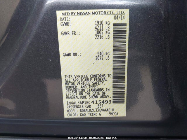 Nissan Altima 2.5 S 2014 1N4AL3AP1EC415493 Image 9