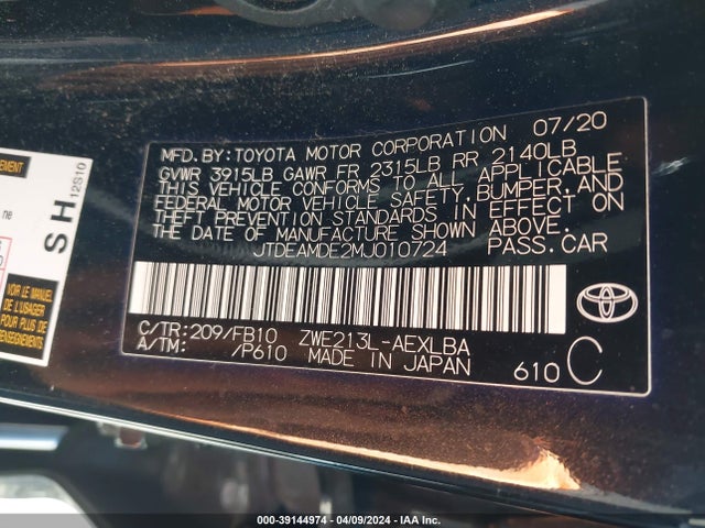 JTDEAMDE2MJ010724 Toyota Corolla Hybrid Le