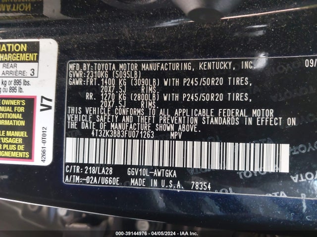 Toyota Venza Xle V6 2015 4T3ZK3BB3FU071263 Image 9
