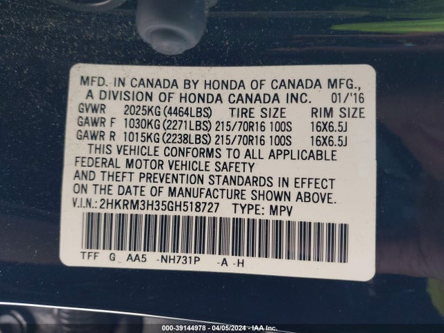 Honda CR-V LX 2016 2HKRM3H35GH518727 Image 9
