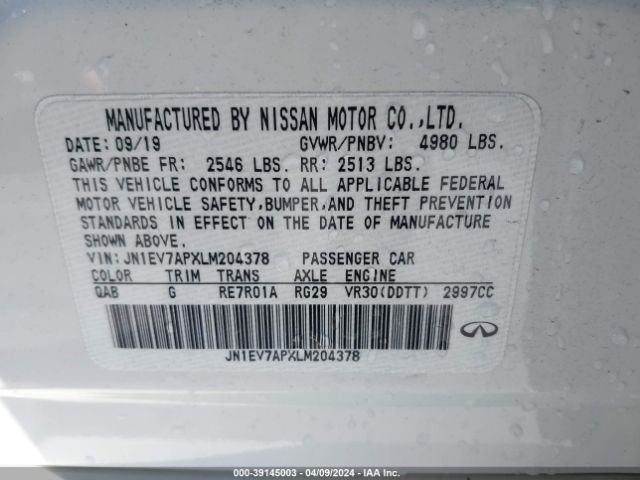 JN1EV7APXLM204378 Infiniti Q50 LUXE