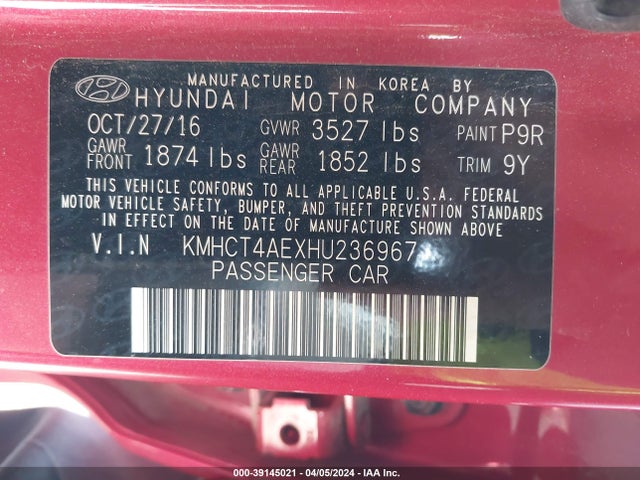 Hyundai ACCENT SE 2017 KMHCT4AEXHU236967 Image 9