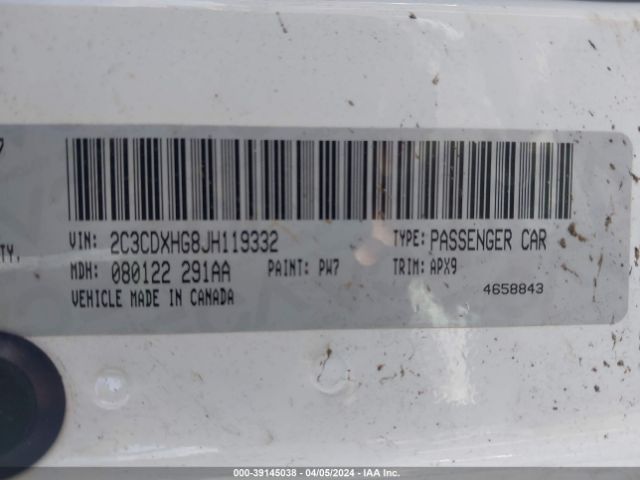 2C3CDXHG8JH119332 Dodge Charger Sxt Plus Rwd