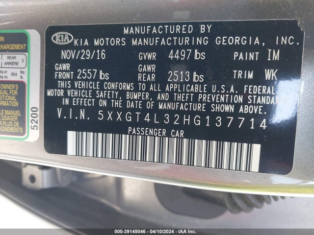KIA Optima Lx 2017 5XXGT4L32HG137714 Image 9