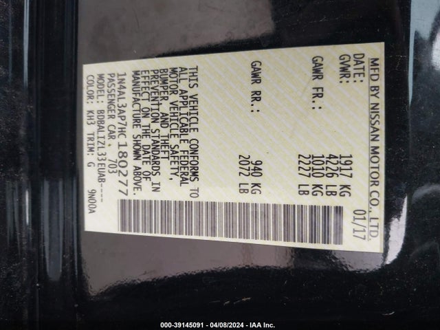 Nissan Altima 2.5 Sv 2017 1N4AL3AP7HC180277 Image 9
