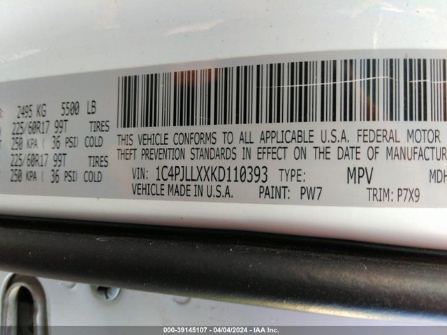 1C4PJLLXXKD110393 Jeep Cherokee Latitude Plus Fwd