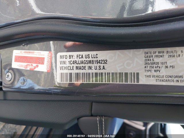 1C4RJJAG5M8194232 Jeep Grand Cherokee L Altitude 4x2