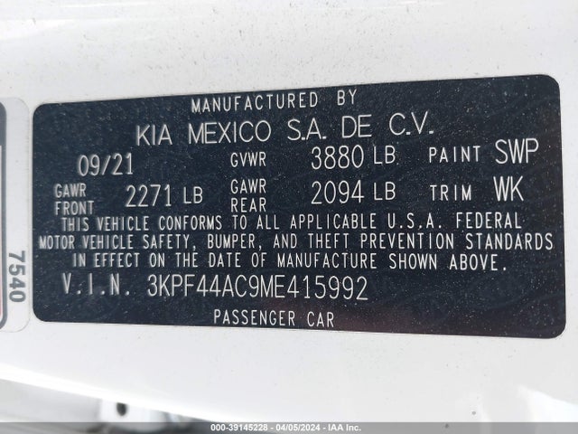 KIA Forte Gt Manual 2021 3KPF44AC9ME415992 Image 9