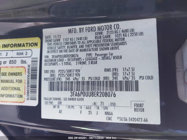 Ford Fusion Hybrid S 2014 3FA6P0UU8ER208076 Image 9