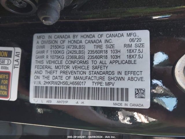 Honda Cr-v Awd Ex 2020 2HKRW2H56LH656017 Image 9