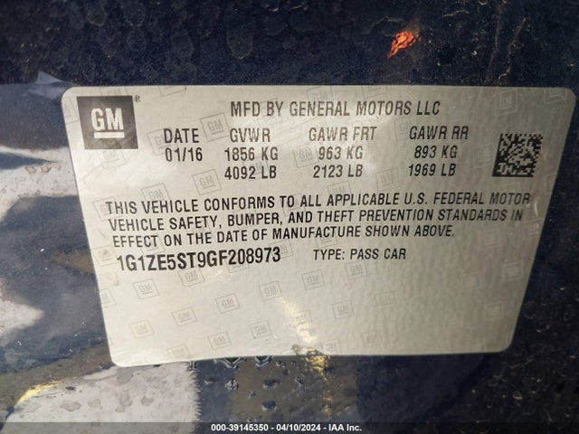 Chevrolet MALIBU 1LT 2016 1G1ZE5ST9GF208973 Image 9