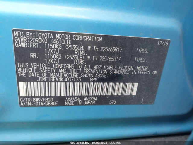 Toyota RAV4 LE 2019 JTMF1RFV4KJ007173 Image 9