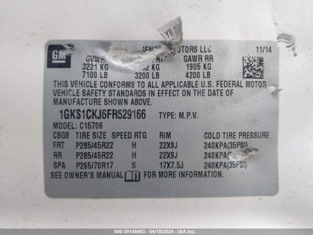 1GKS1CKJ6FR529166 GMC YUKON DENALI