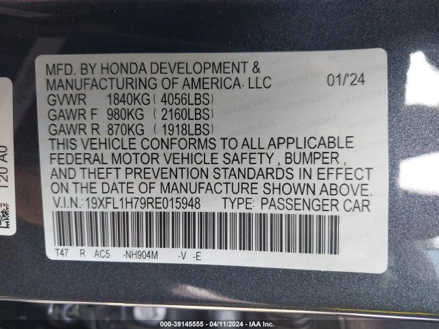 Honda Civic Ex-l 2024 19XFL1H79RE015948 Image 9