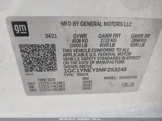 1GC1YNEY5MF253245 Chevrolet Silverado 2500hd 4wd  Standard Bed Lt