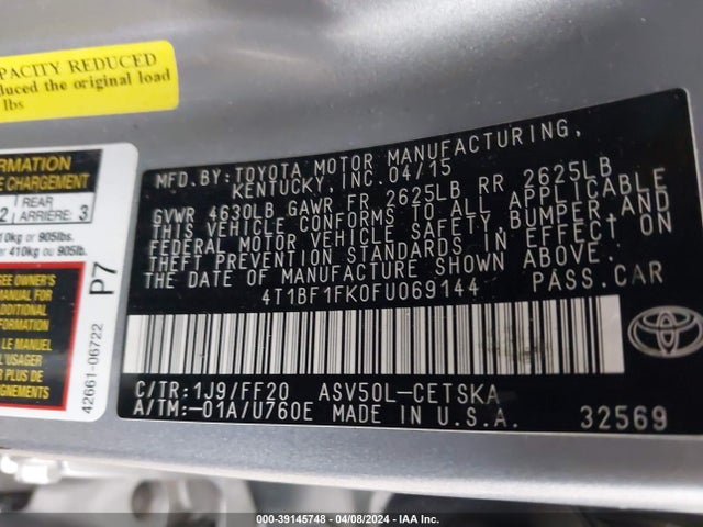 Toyota CAMRY SE 2015 4T1BF1FK0FU069144 Image 9