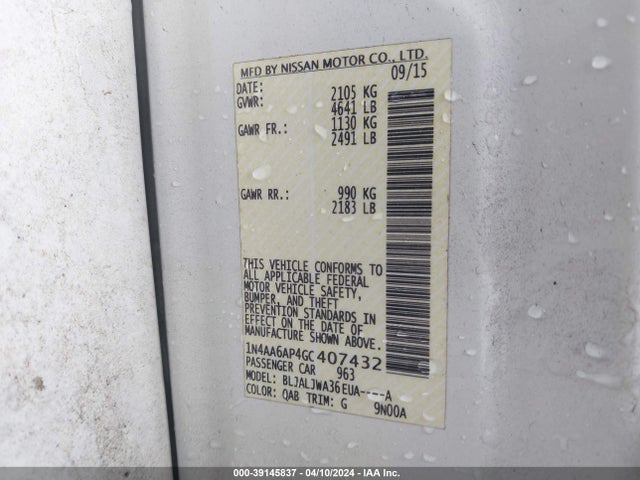 Nissan Maxima 3.5 Sv 2016 1N4AA6AP4GC407432 Image 9
