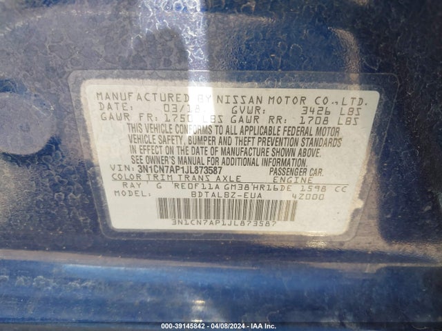 Nissan Versa 1.6 Sv 2018 3N1CN7AP1JL873587 Image 9
