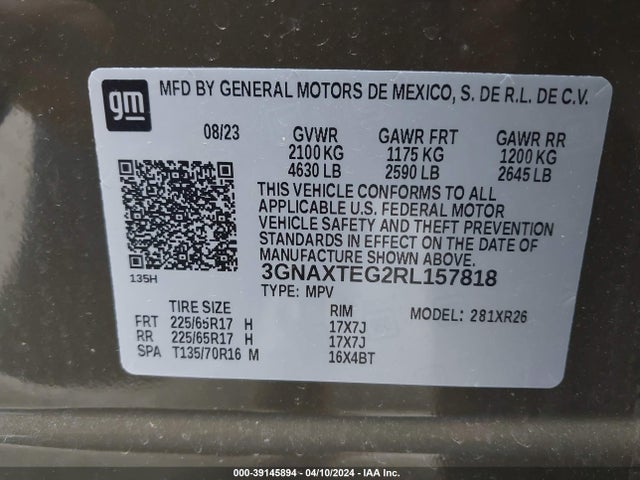 Chevrolet Equinox Awd 2fl 2024 3GNAXTEG2RL157818 Image 9