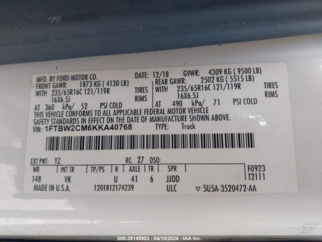1FTBW2CM6KKA40768 Ford Transit-350