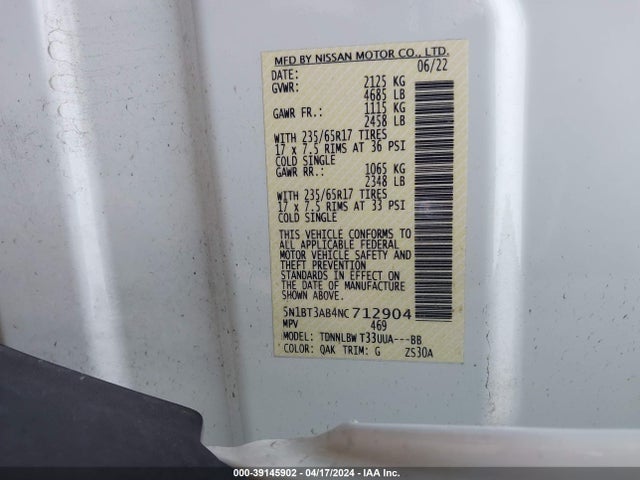 Nissan Rogue S Intelligent Awd 2022 5N1BT3AB4NC712904 Image 9