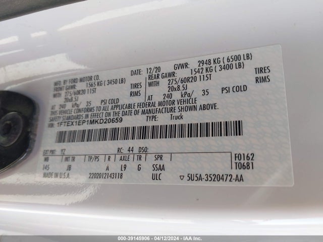 Ford F-150 Xl 2021 1FTEX1EP1MKD20659 Image 9
