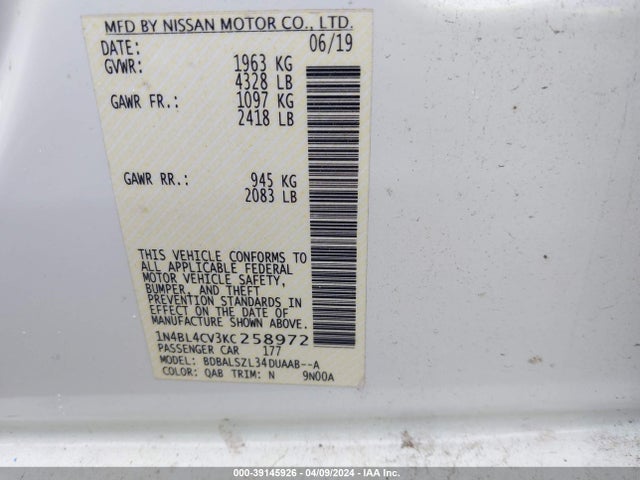 Nissan Altima 2.5 Sr 2019 1N4BL4CV3KC258972 Image 9