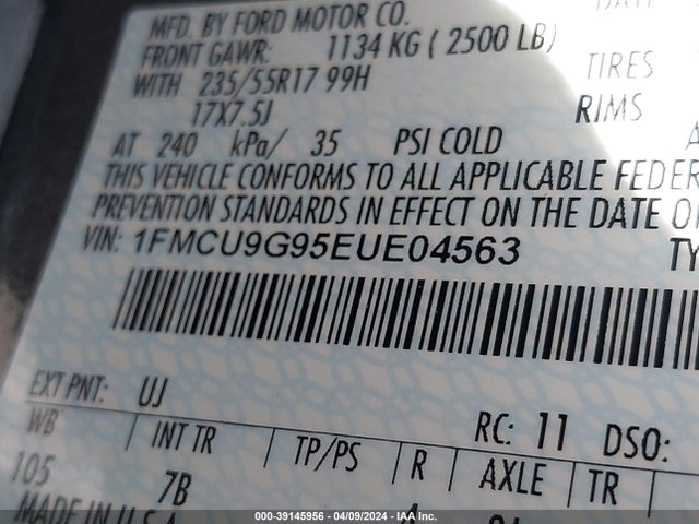 Ford ESCAPE SE 2014 1FMCU9G95EUE04563 Image 9