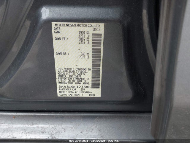 Nissan Altima 2.5 Sl 2014 1N4AL3AP6EC123886 Image 9