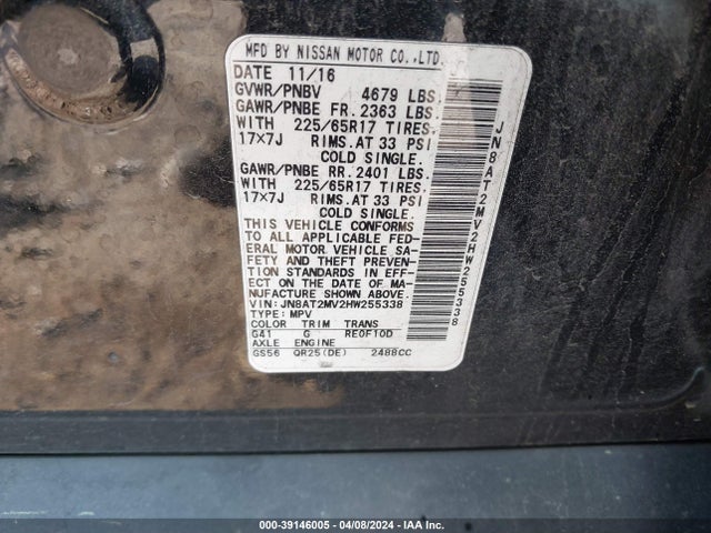 Nissan ROGUE SV 2017 JN8AT2MV2HW255338 Image 9