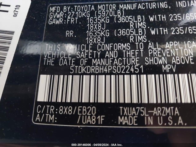 Toyota Highlander Xle 2023 5TDKDRBH4PS022451 Image 9