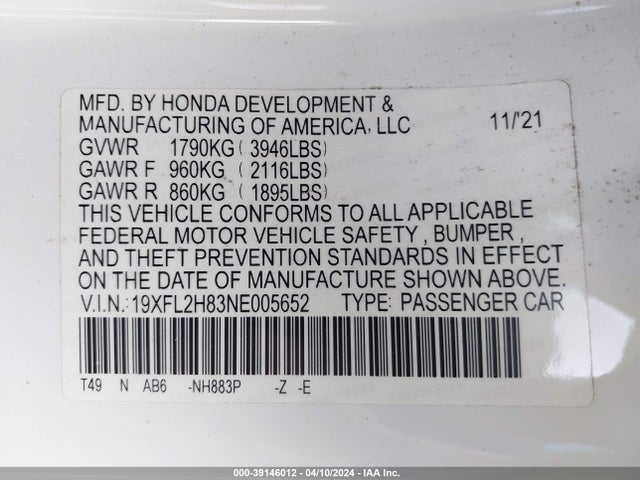 Honda Civic Sport 2022 19XFL2H83NE005652 Image 9