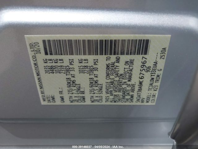 5N1AT3BA6MC675967 Nissan Rogue Sv Fwd